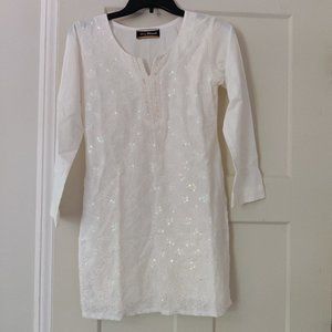 Sona Chaandi white sequined tunic top (kurti)